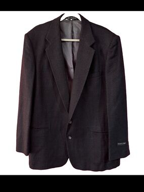 Vintage Austin Grey Herringbone Blazer 100% Wool Menswear Suit Jacket Sportscoat